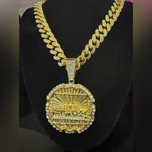 18K Gold Iced Out Last Supper Pendant & 20" CZ Cuban Link Chain Set